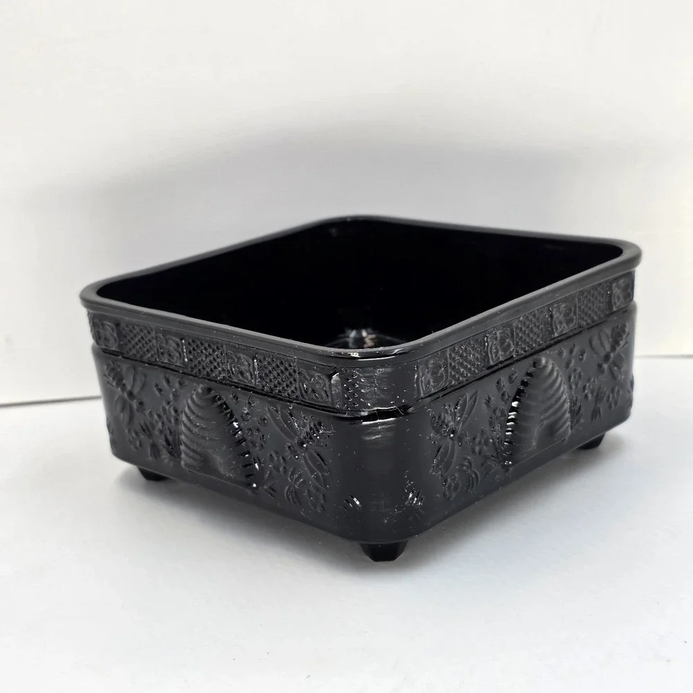 Vintage Tiara Indiana Glass Black Onyx Honey Bee Box Candy BASE ONLY Peg Footed
